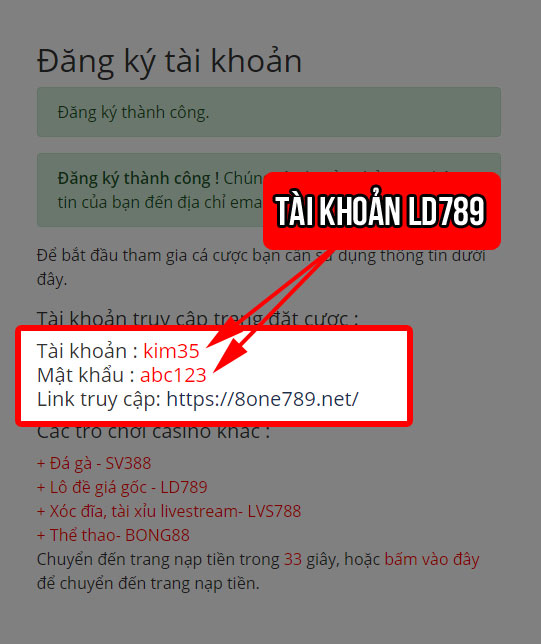 Thông tin tài khoản LD789