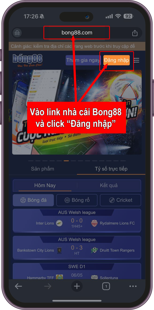 Vào trang chủ nhà cái Bong88